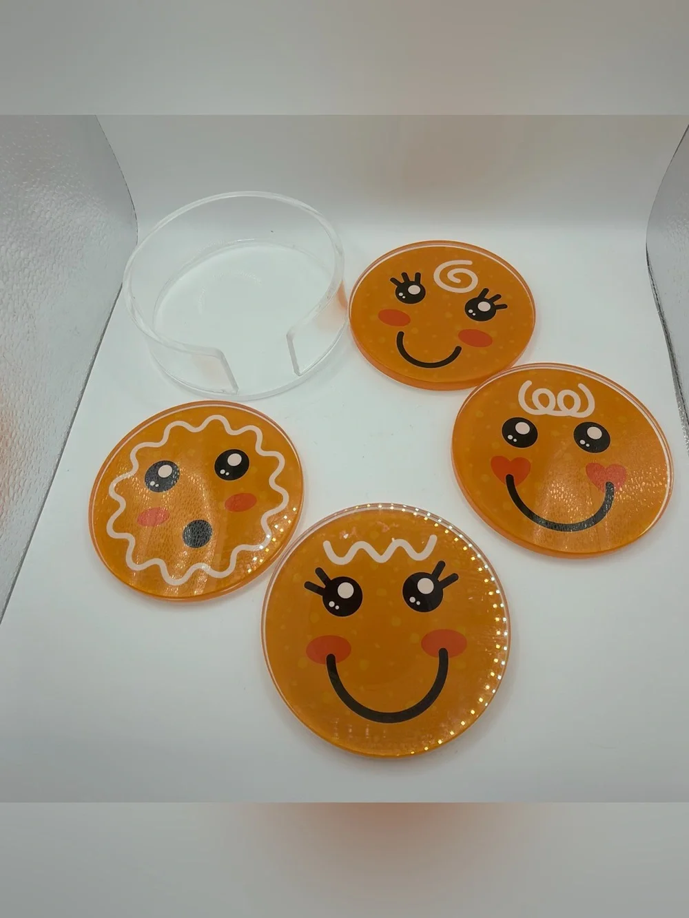 Gingerface Orange Party Coasters - Set of 4 with holder